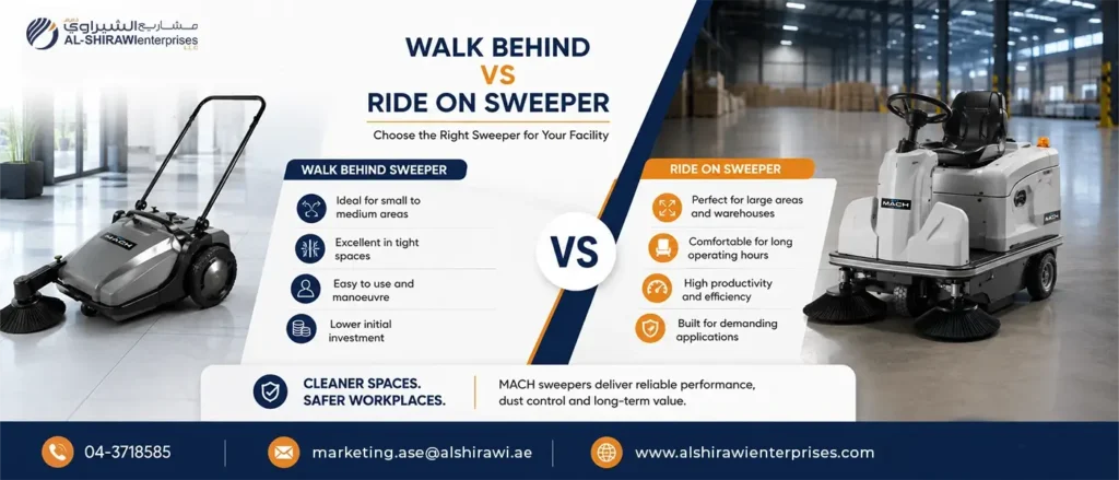Walk Behind vs Ride On Sweeper: Which MACH Sweeper Is Right for Your Facility in the UAE? 
