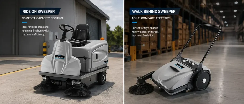 walk behind and ride on sweepers for industrial floor cleaning UAE