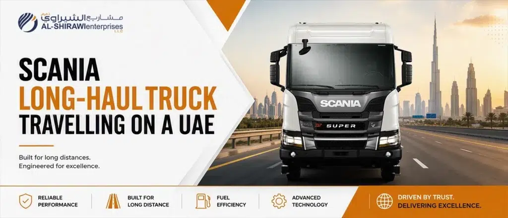 Scania long-haul truck travelling on a UAE